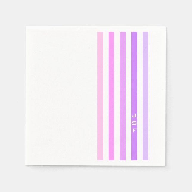 Serviettes Jetables Monogramme à bandes verticales violettes et roses (Devant)