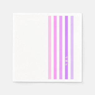 Serviettes Jetables Monogramme à rayures verticales rose et violet