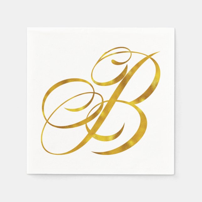 Serviettes Jetables Monogramme B Faux Gold Foil Monogrammes initiaux (Devant)
