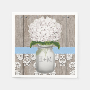 Serviettes Jetables Monogramme bleu Hydrangea Mason Jar