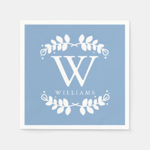 Serviettes Jetables Monogramme bleu périphérique élégant