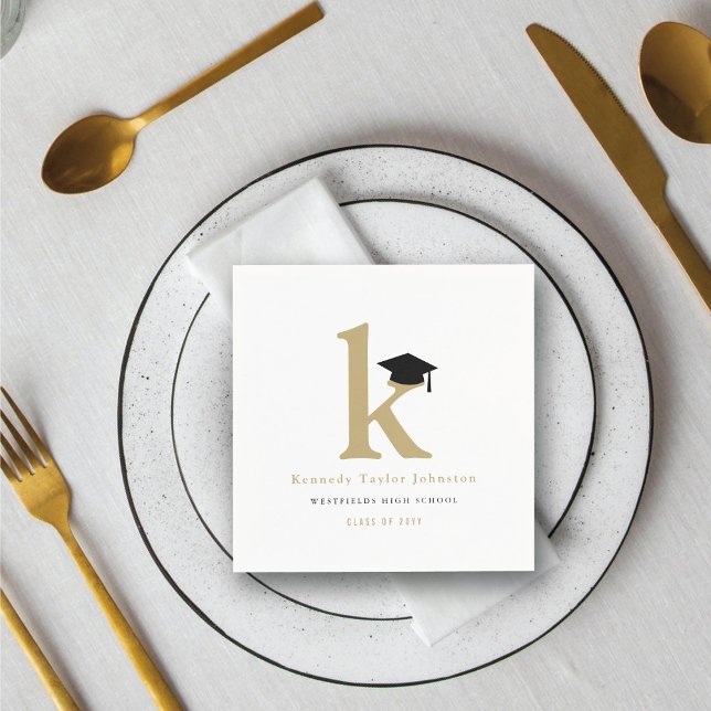 Serviettes Jetables Monogramme Classique K Et Graduation Cap Grad Part (Classic Monogram K And Graduation Cap Grad Party Paper Napkin by fatfatin @ zazzle.com/color_therapy)