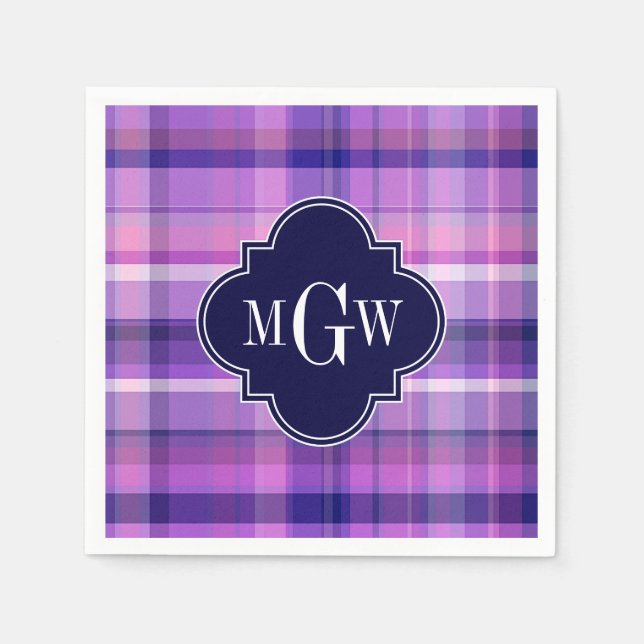 Serviettes Jetables Monogramme de très bon goût blanc de Madras de (Devant)