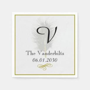 Serviettes Jetables Monogramme en or et blanc Mariage Napkin