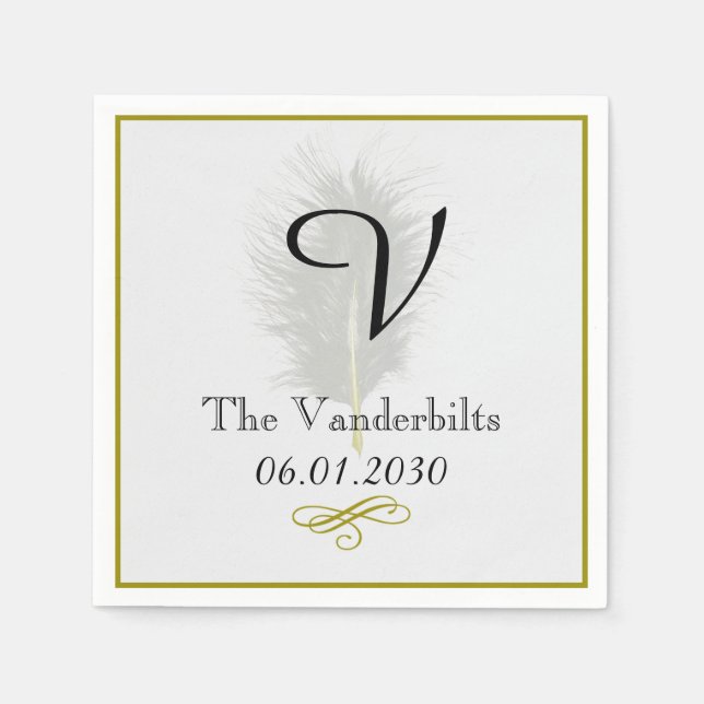 Serviettes Jetables Monogramme en or et blanc Mariage Napkin (Devant)