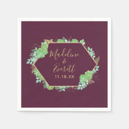 Serviettes Jetables Monogramme Mariage de cadre doré de succulents ver