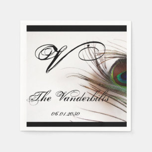 Serviettes Jetables Monogramme Mariage de plume de paon