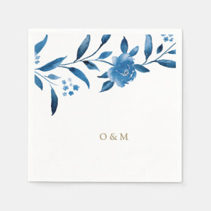 Serviettes Jetables Monogramme Mariage floral bleu
