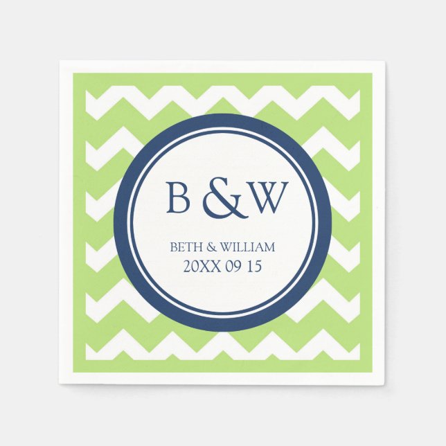 Serviettes Jetables Monogramme Mariage Napkin Lime Blue Chevron person (Devant)