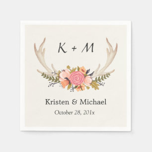 Serviettes Jetables Monogramme Mariage Rustique Chic Floral Deer Antle