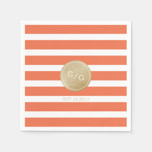 Serviettes Jetables Monogramme minimaliste orange mariage moderne