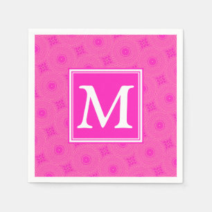 Serviettes Jetables Monogramme motif rose chaud cercles