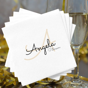 Serviettes Jetables Monogramme (nom + initiale) sur l'étalon blanc