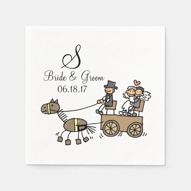 Serviettes Jetables Monogramme personnalisé Mariage Cheval traîné (Devant)