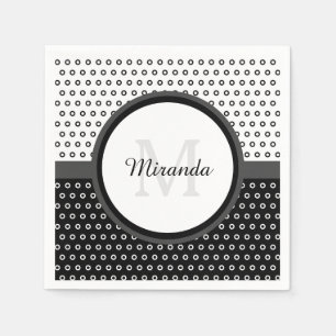 Serviettes Jetables Monogramme Pois noir et blanc avec nom