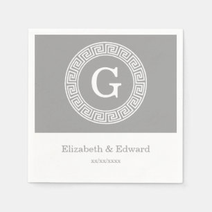 Serviettes Jetables Monogramme principal grec blanc gris-foncé
