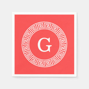 Serviettes Jetables Monogramme principal grec blanc rouge de corail