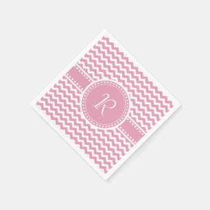 Serviettes Jetables Monogramme rayé assez rose et blanc de Chevron