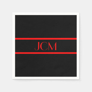 Serviettes Jetables Monogramme rayure noire et rouge