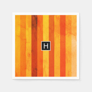 Serviettes Jetables Monogramme rayures orange rouge altéré chaud
