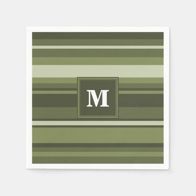 Serviettes Jetables Monogramme rayures vert olive (Devant)