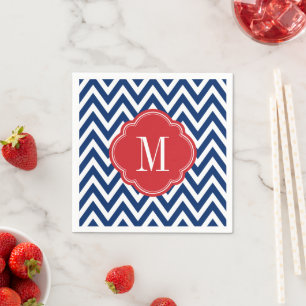 Serviettes Jetables Monogramme rouge blanc et bleu Chevron
