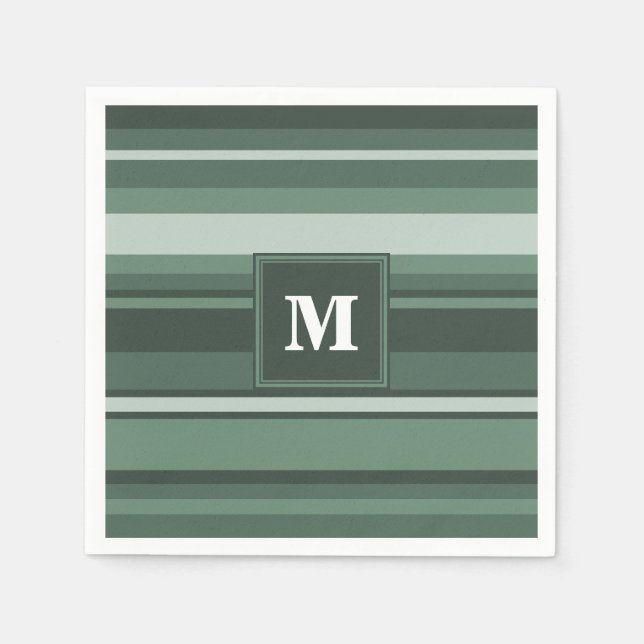Serviettes Jetables Monogramme sauge bandes vertes (Devant)