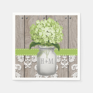 Serviettes Jetables Monogramme vert Hydrangea Mason Jar