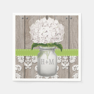 Serviettes Jetables Monogramme vert Hydrangea Mason Jar