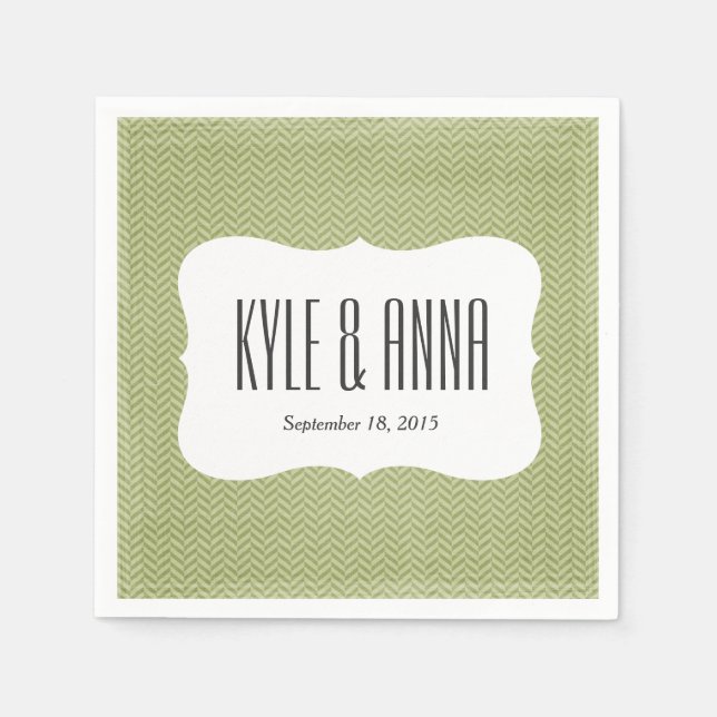 Serviettes Jetables Moss Green Herringbone Chevron Imprimer (Devant)