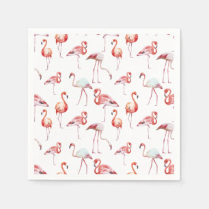 Serviettes Jetables Motif blanc de flamant d'aquarelle tropical