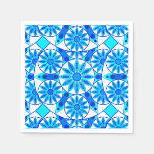 Serviettes Jetables Motif, cobalt, turquoise et blanc de mandala