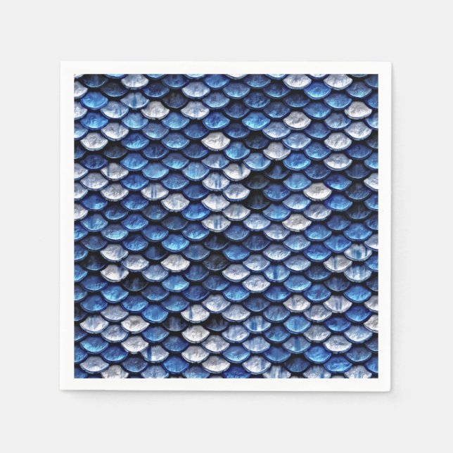 Serviettes Jetables Motif de balance de poisson bleu cobalte métalliqu (Devant)