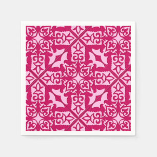Serviettes Jetables Motif de carreaux marocains, fuchsia et rose paste