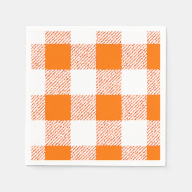 Serviettes Jetables Motif de chèques Orange En vichy (Devant)