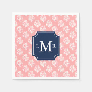 Serviettes Jetables Motif de corail mignon et monogramme bleu