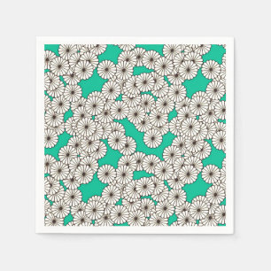Serviettes Jetables Motif de fleurs Art déco - blanc sur turquoise