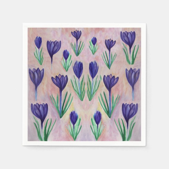 Serviettes Jetables Motif de fleurs de crocus serviettes (Devant)