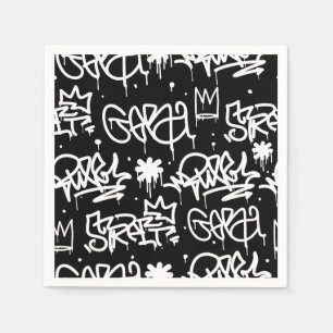 Serviettes Jetables Motif de graffitis noir et blanc