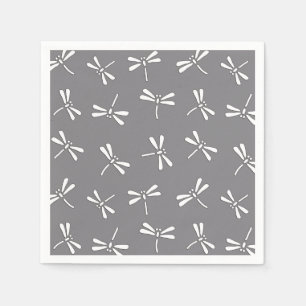 Serviettes Jetables Motif de libellules japonais, gris / gris et blanc