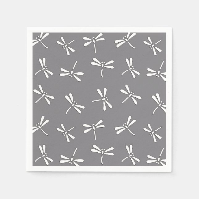 Serviettes Jetables Motif de libellules japonais, gris / gris et blanc (Devant)