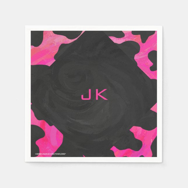 Serviettes Jetables Motif d'impression monogramme rose et noir (Devant)