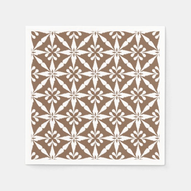 Serviettes Jetables Motif Ikat Star - Taupe Tan et Blanc (Devant)