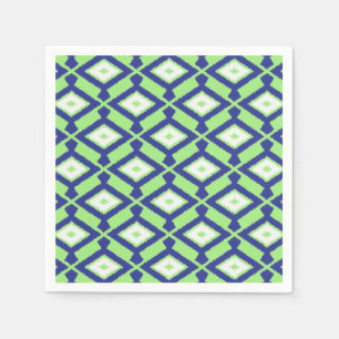Serviettes Jetables Motif Ikat - Vert, Indigo Bleu et Blanc