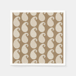 Serviettes Jetables Motif Paisley, taupe tan et blanc