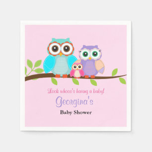 Serviettes Jetables Mouchoirs pour Baby Shower Fille Chouette Mignonne
