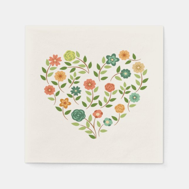 Serviettes Jetables Napkin au coeur floral (Devant)