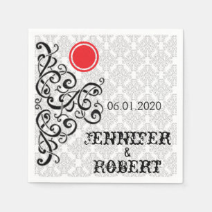 Serviettes Jetables Napkin Mariage moderne noir et rouge