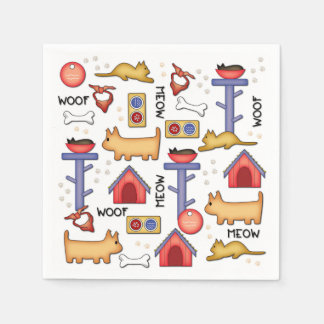 Serviettes Jetables Napkins en papier blanc Woof & Meow