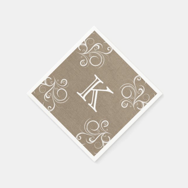 Serviettes Jetables Naples Floral Burlap Monogram (Coin)
